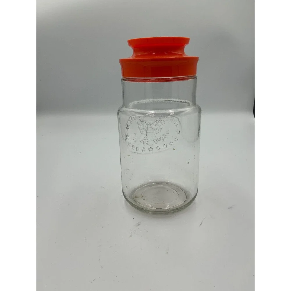 Vintage 1776-1976 Bicentennial Election Glass Canister Jar with Orange Lid